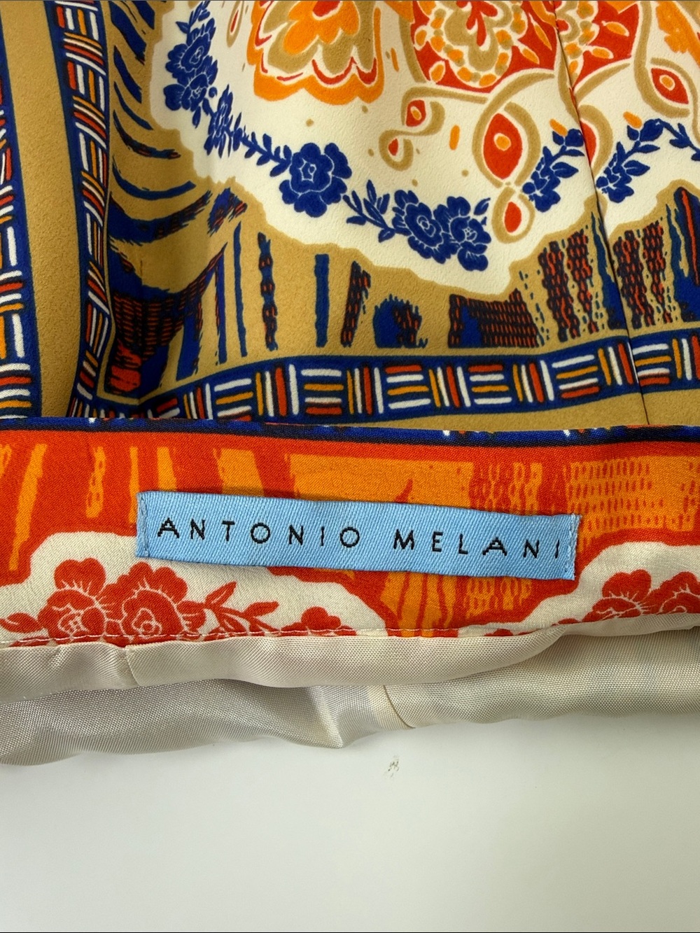 Antonio Melani Patterned Blue & Cream A-Line Women's Skirt - Picture 4 of 5